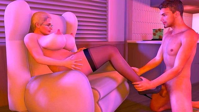 Sexy Cougar in High Heels Teases with Busty Footjob for Ecchi Anime Fun