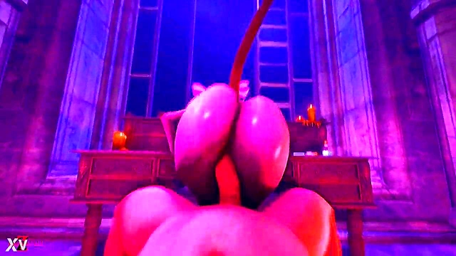 Pink-Haired Neko Vamp Kitty Rides Big Dick Reverse Cowgirl for Hardcore Creampie