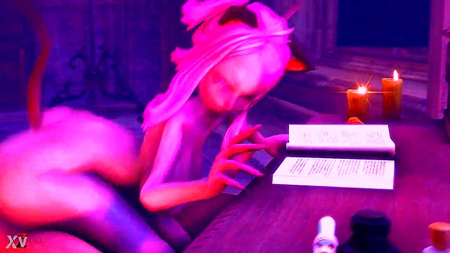 Pink-Haired Neko Vamp Kitty Rides Big Dick Reverse Cowgirl for Hardcore Creampie