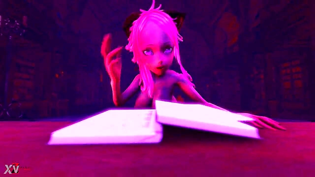 Pink-Haired Neko Vamp Kitty Rides Big Dick Reverse Cowgirl for Hardcore Creampie