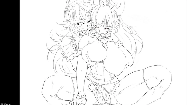 Bowsette & Booette Spread Pussy for Big Dick Fun in Anime Lesbian Adventure