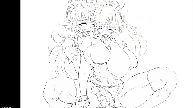 Bowsette & Booette Spread Pussy for Big Dick Fun in Anime Lesbian Adventure