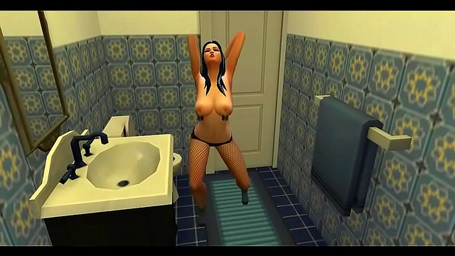 Nazella Mortiz Teases With Nipple Pasties in Bathroom 3D Hentai Porn Game
