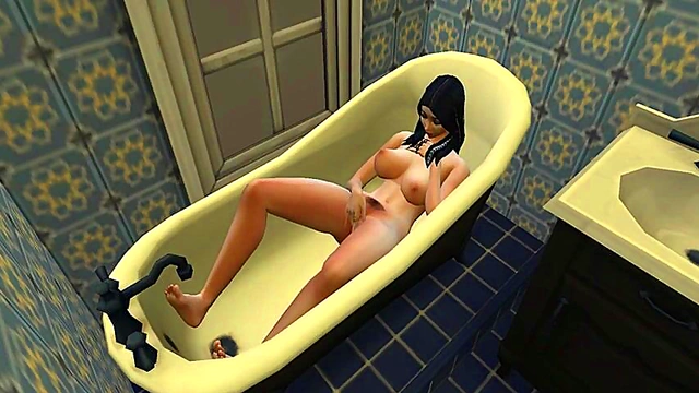 Nazella Mortiz Teases With Nipple Pasties in Bathroom 3D Hentai Porn Game