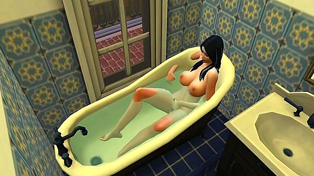 Nazella Mortiz Teases With Nipple Pasties in Bathroom 3D Hentai Porn Game