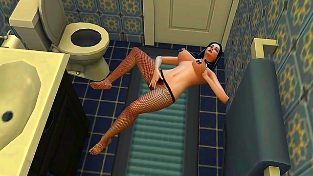 Nazella Mortiz Teases With Nipple Pasties in Bathroom 3D Hentai Porn Game