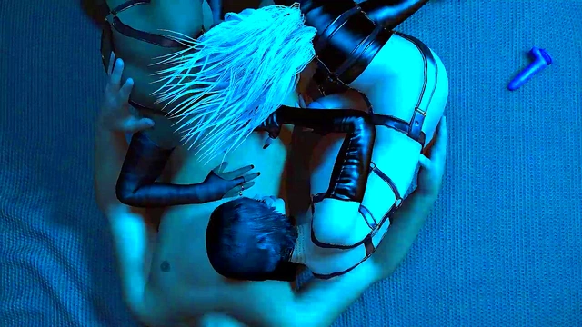 Spoooning Guy Gets Double Blowjob From Busty Trans Ladies In Sexy Outfits