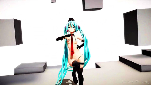 Hatsune Miku Pink Cat Dances & Masturbates for Exotic Anime Fun