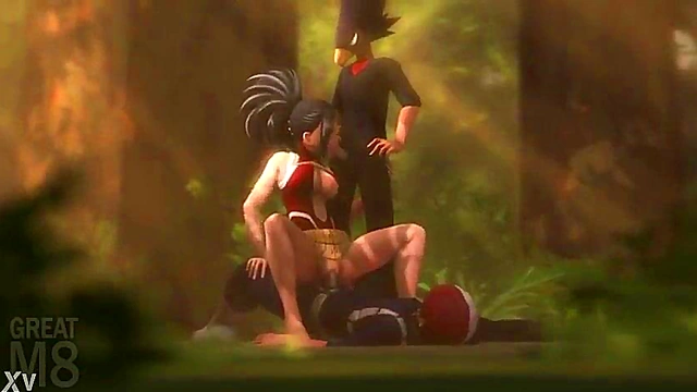 Momo Yaoyorozu Trains with Todoroki & Tokoyami in Hot BnHA SFM Group Scene