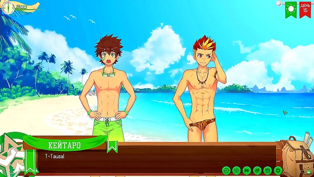 Russian Voiced Anime Game – Taiga's Sexy Trunks Heat Up The Friends Camp Yaoi Adventure