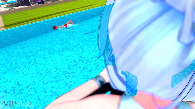 Sexy Korean MILF Gives Handjob To Cute Femboy At The Pool For A Fun Time