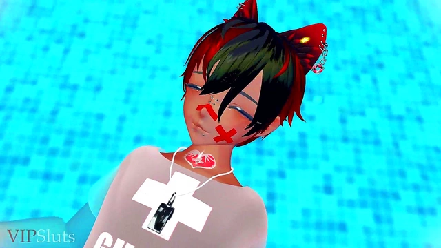 Sexy Korean MILF Gives Handjob To Cute Femboy At The Pool For A Fun Time