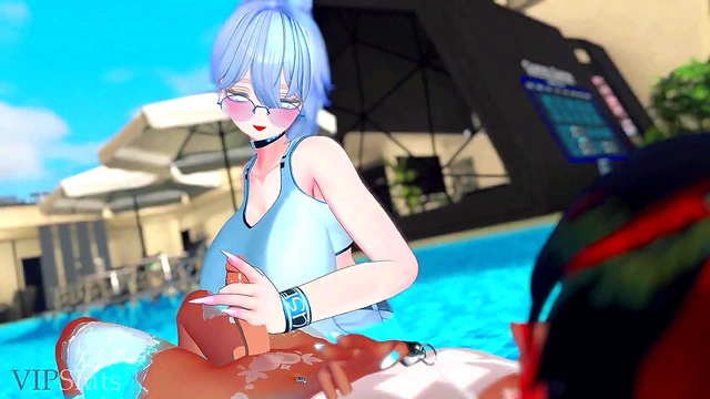 Sexy Korean MILF Gives Handjob To Cute Femboy At The Pool For A Fun Time