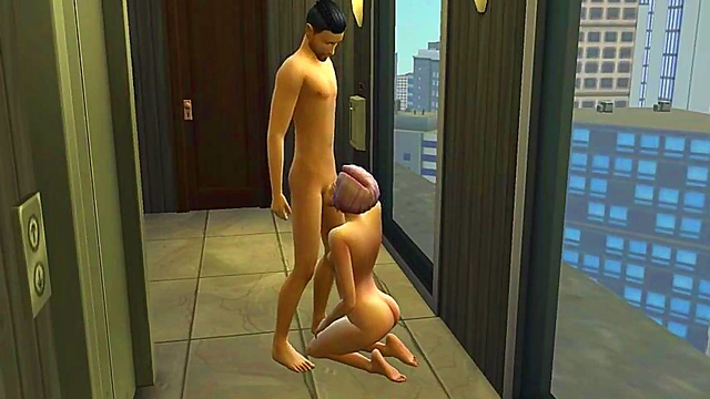 Miko Ojo and Akira Kibo Enjoy Intimate Moments Alone in Hotel Corridor