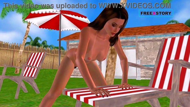Cute 3D Anime Girl Masturbates With Bottle In Doggy Style Near Pool