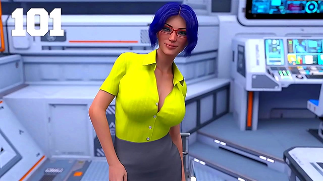 Blue-Haired Busty MILF Craves Attention In Spacy Hentai Adventure