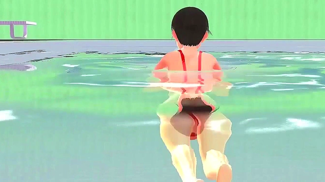 Anime Girl in Tiny Bikini Shows Nipples While Swimming Seductively