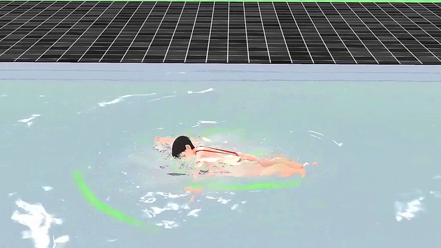 Anime Girl in Tiny Bikini Shows Nipples While Swimming Seductively