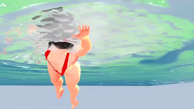 Anime Girl in Tiny Bikini Shows Nipples While Swimming Seductively