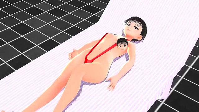 Anime Girl in Tiny Bikini Shows Nipples While Swimming Seductively