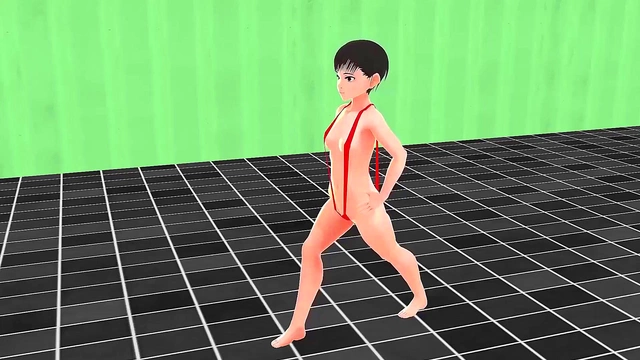 Anime Girl in Tiny Bikini Shows Nipples While Swimming Seductively