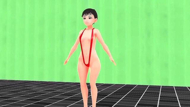 Anime Girl in Tiny Bikini Shows Nipples While Swimming Seductively