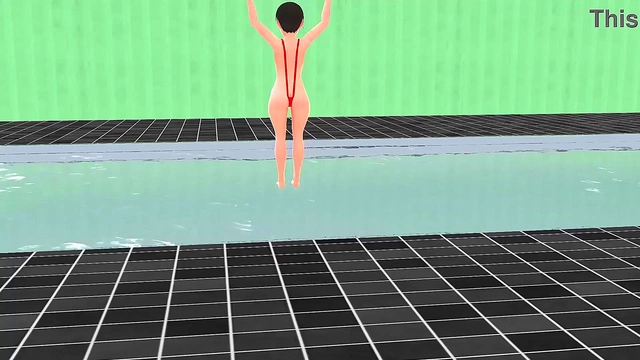 Anime Girl in Tiny Bikini Shows Nipples While Swimming Seductively