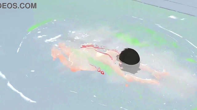 Anime Girl in Tiny Bikini Shows Nipples While Swimming Seductively