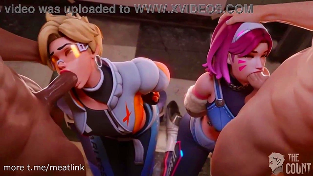 D Va & Tracer Take Turns Getting Face Fucked in Overwatch Hentai