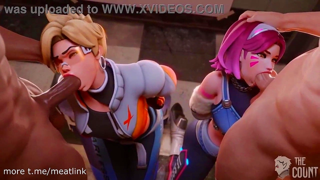 D Va & Tracer Take Turns Getting Face Fucked in Overwatch Hentai