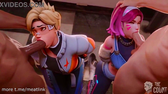 D Va & Tracer Take Turns Getting Face Fucked in Overwatch Hentai