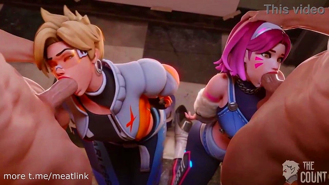 D Va & Tracer Take Turns Getting Face Fucked in Overwatch Hentai