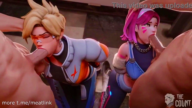 D Va & Tracer Take Turns Getting Face Fucked in Overwatch Hentai