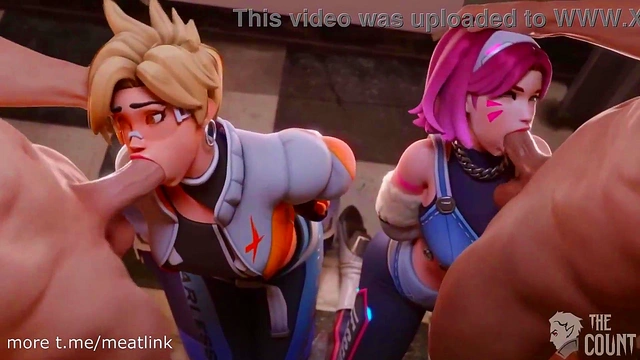 D Va & Tracer Take Turns Getting Face Fucked in Overwatch Hentai