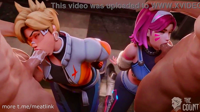 D Va & Tracer Take Turns Getting Face Fucked in Overwatch Hentai