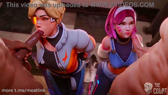 D Va & Tracer Take Turns Getting Face Fucked in Overwatch Hentai