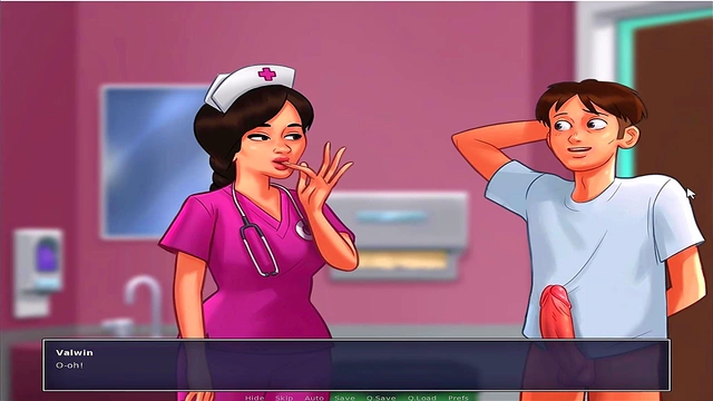 Busty Summer Saga Nurse Gives Animated Blowjob in Japanese Hentai Game