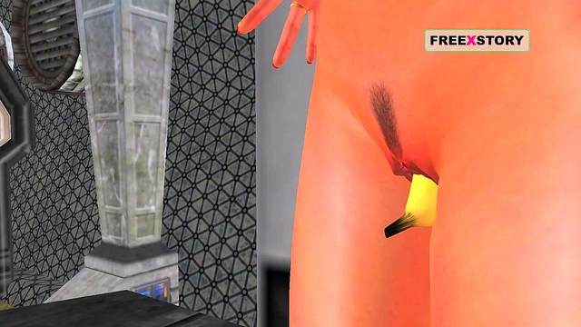 Sexy Indian Cartoon Babe Masturbates With Banana In Steamy Anime Scene