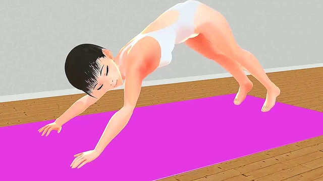 Anime Yoga Chick Stretches for Leo's Pleasure in naughty Cartoon Action