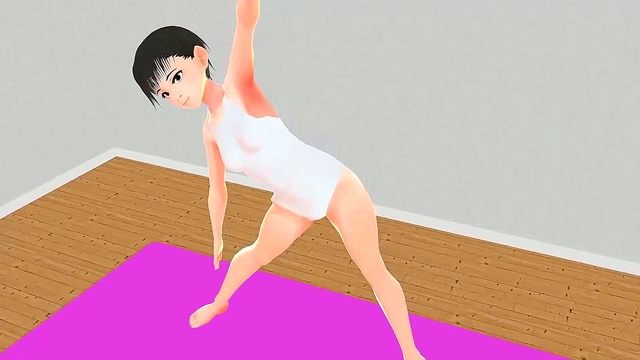 Anime Yoga Chick Stretches for Leo's Pleasure in naughty Cartoon Action