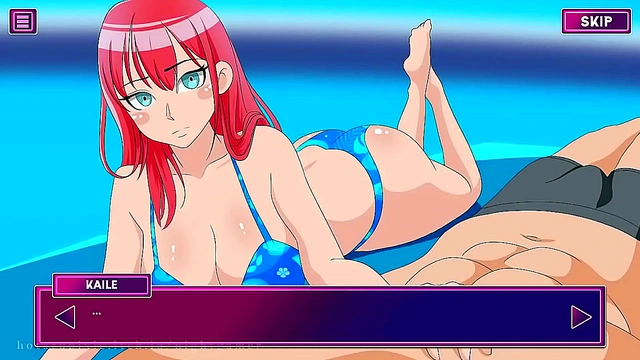 Cute Anime Nightgamer Seduces in Pool Area for Erotic Fun