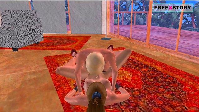 Two Beautiful 3D Anime Lesbians Strap-On Each Other In Hot Sex Positions