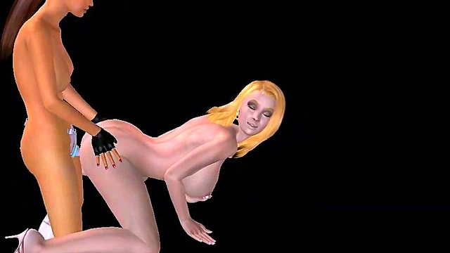 Cute 3D Anime Lesbians Enjoy Strap-On Fun in Doggy Style Passionately