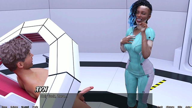 Hot Busty Vitiligo Girl Gives Intense Blowjob In Stranded Space Game