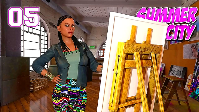 Hot ebony teacher Denise seduces students in summer city adventure.