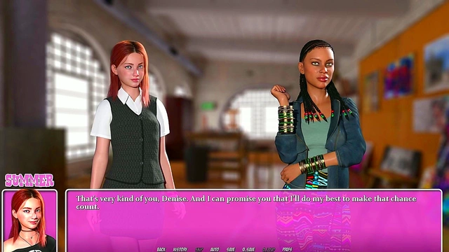 Hot ebony teacher Denise seduces students in summer city adventure.