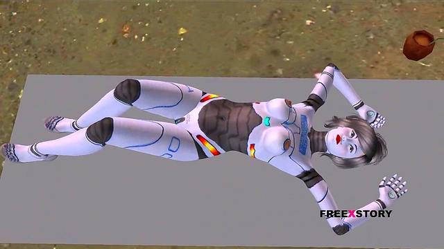 Cute 3D Anime Robot Sexbot Engages in Hot Threesome with Lesbian Strapon Action