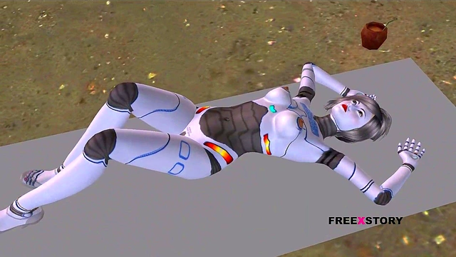 Cute 3D Anime Robot Sexbot Engages in Hot Threesome with Lesbian Strapon Action