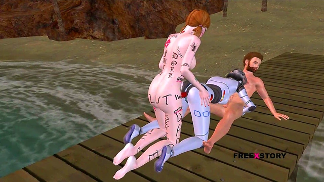 Cute 3D Anime Robot Sexbot Engages in Hot Threesome with Lesbian Strapon Action