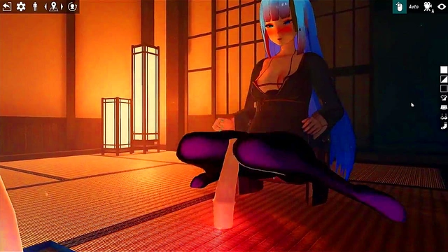 Busty Futanari Girl Gives Footjob & Blowjob to Living Dildo for Huge 3D cumshot